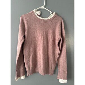 Milano Sweater Medium Pink Layered Blouse Hem Collar Knit Womens Top academia